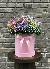 Цветочная композиция из Гипсофила и Розы в шляпной коробке в Песковке