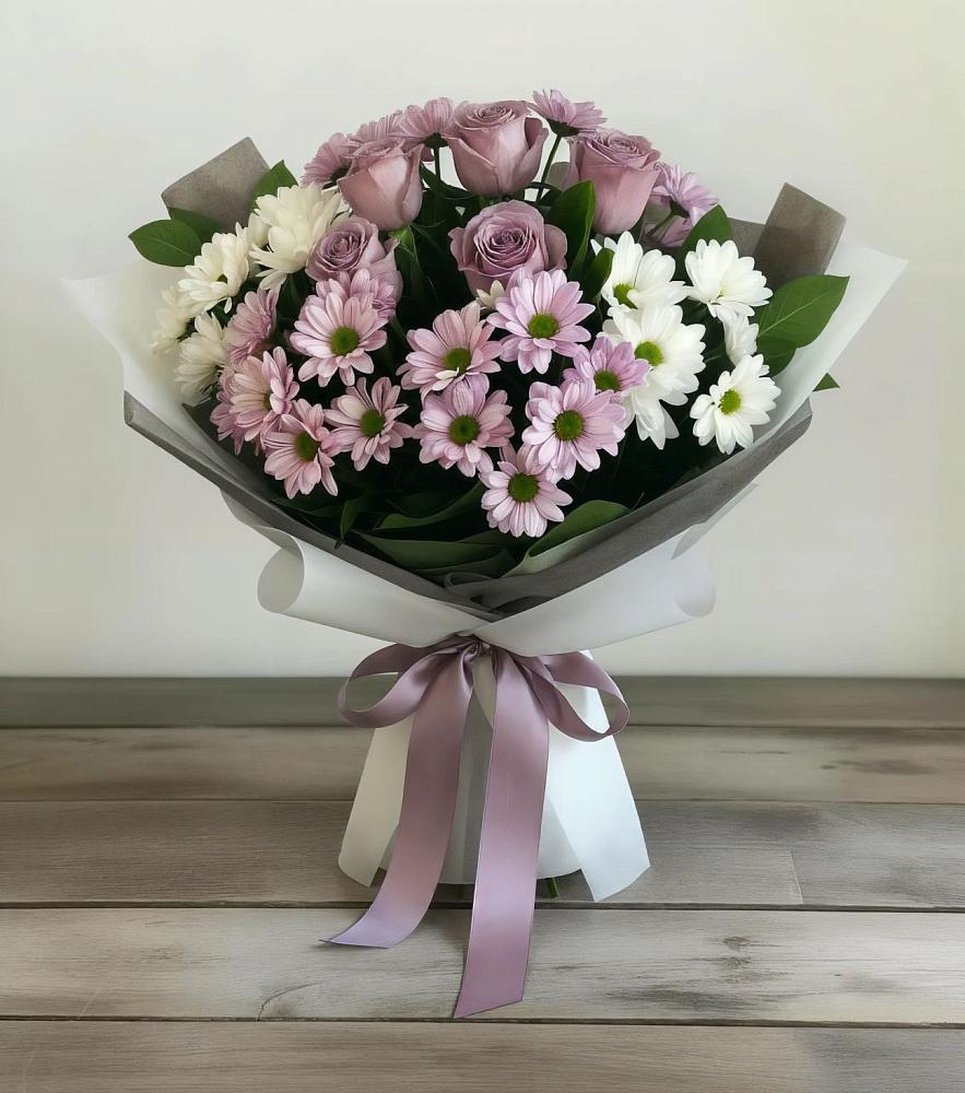 Букет цветов из: Хризантемы и Розы в Песковке