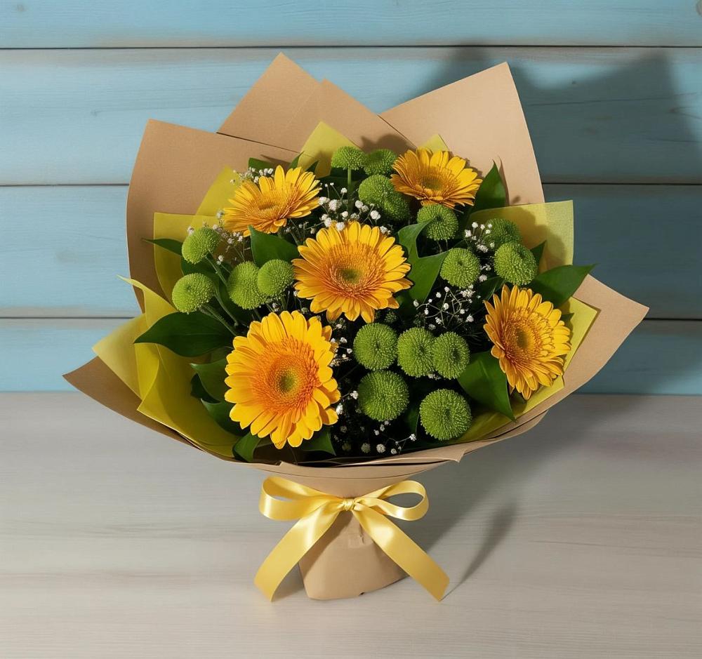 Букет цветов из: Герберы и Хризантемы в Песковке