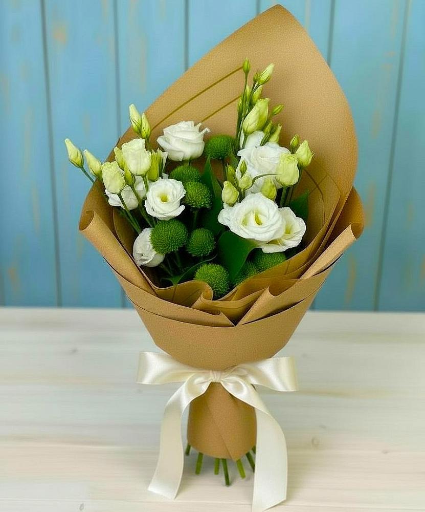 Букет цветов из: Хризантемы и Лизиантусы в Песковке