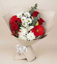 Букет цветов из:  Розы, Хризантемы, Герберы и Лилии в Песковке