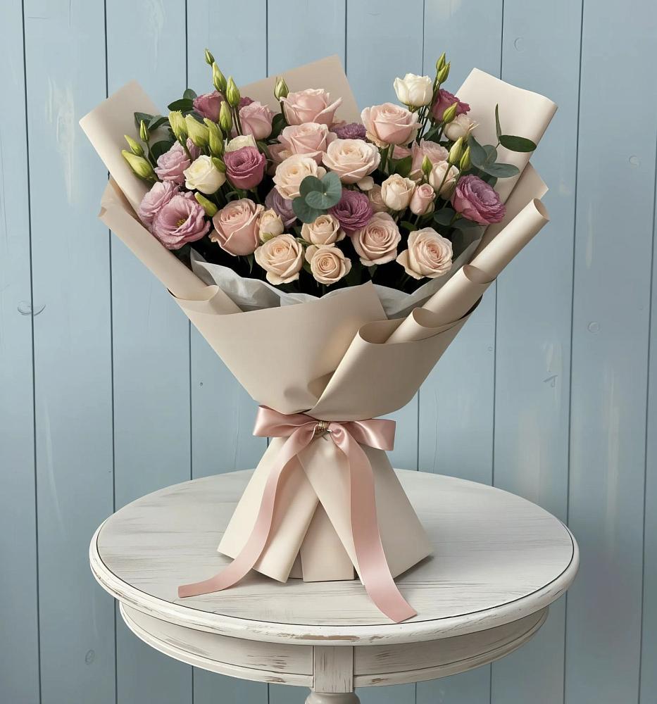 Букет цветов из: Розы и Лизиантусы в Песковке