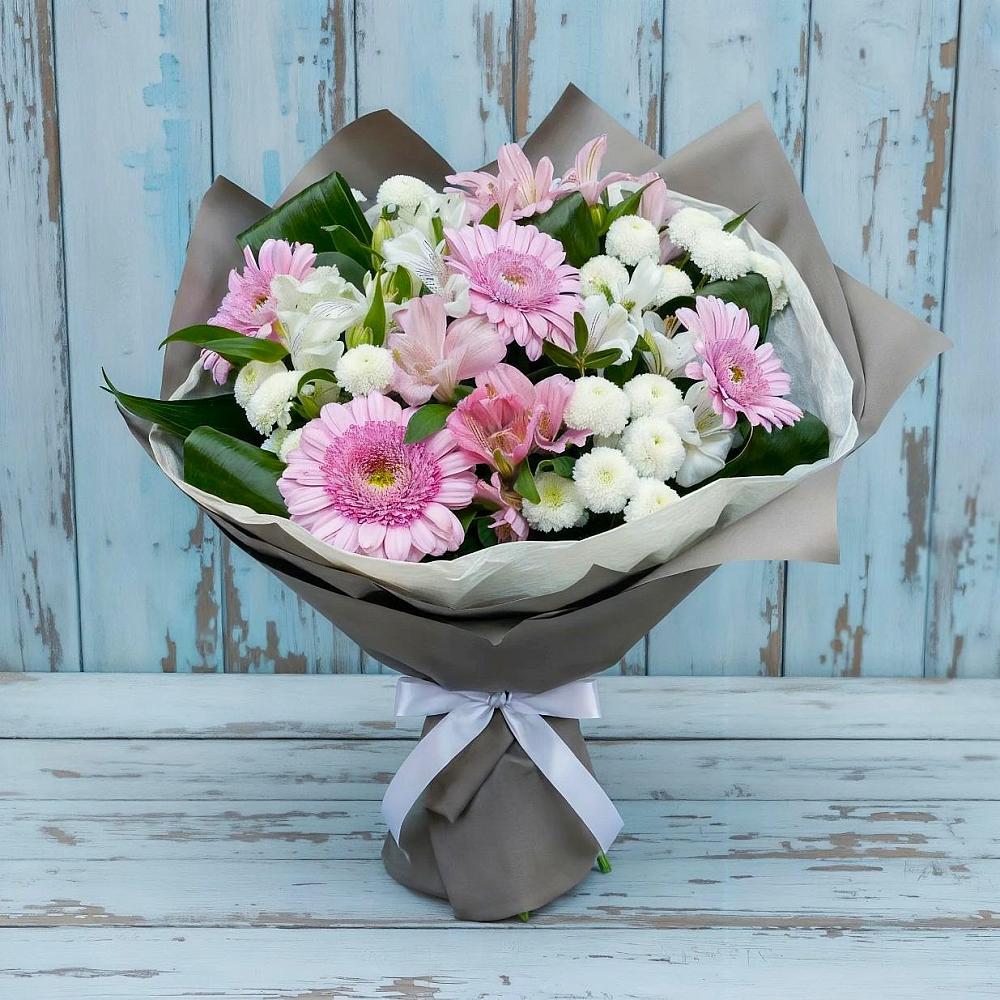 Букет цветов из: Герберы, Альстромерии и Хризантемы в Песковке